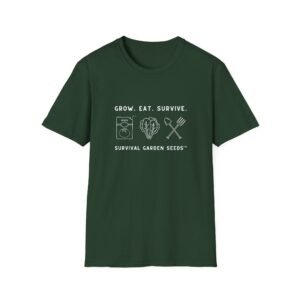 Unisex Tee - "Grow, Eat, Survive" (white design)