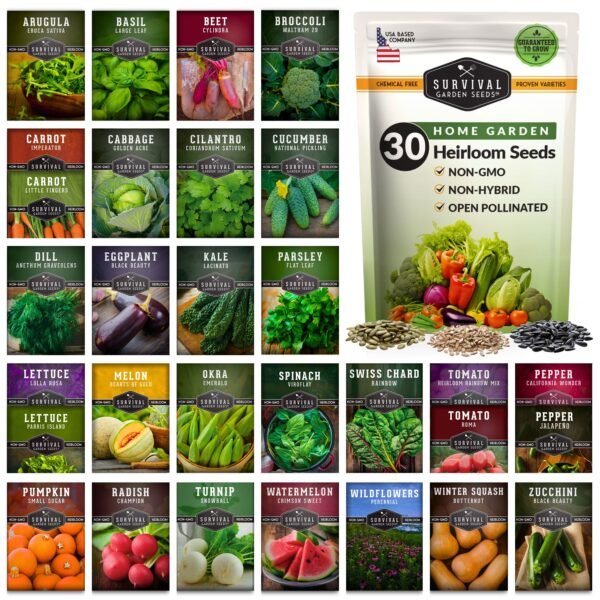 Family Home Garden Heirloom Seed Kit – 30 Non-GMO Varieties