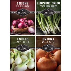 Onion Seed Collection – Red Burgundy, White Grano, Walla Walla & Tokyo Long White Bunching for Season-Long Flavor