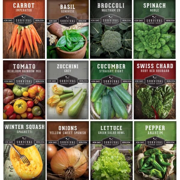 12 Vegetable Seed Collection – Heirloom Non-GMO Garden Vegetables & Herbs for Home Growing